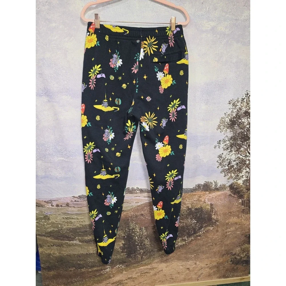 Nike Psychedelic  Alien Mushroom Outer Space Print Soft Joggers Black Sz Small